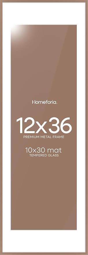 Homeforia 12x36 Mocha Picture Frame, High-End Metal, 10x30 Mat, Glass