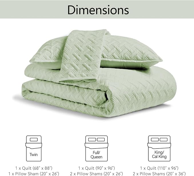 FLYMME Twin Quilt Set, Lightweight Sage Green Bedspreads, Basket Weave Pattern,Ultra Soft Microfiber Bedspread Bed Coverlet 2 Pieces for All-Seasons (1 Quilt, 1 Shams)
