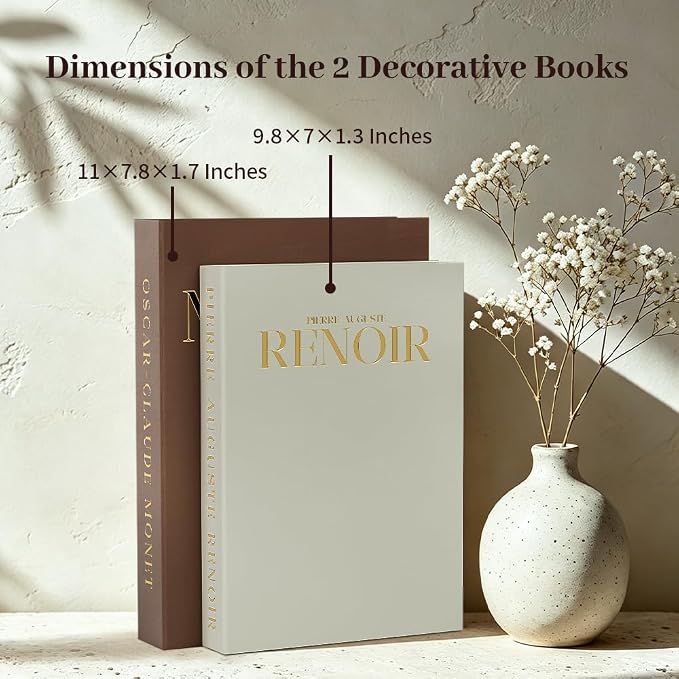 FOOMAN Beautiful Decorative Books, Set of 2 Linen Faux/Fake Book Boxes