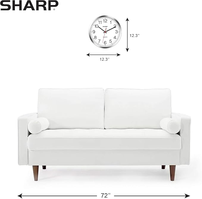 Sharp Wall Clock – Silver/Chrome, Silent Non Ticking 12 Inch Quality Quartz Battery Operated Round Easy to Read Home/Kitchen/Office/Classroom/School Clocks, Sweep Movement (Pack of 2)