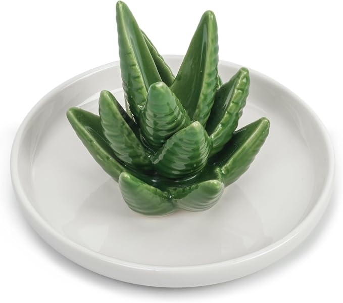 Cactus Ring Holder Jewelry-Dish - Ceramic Plant Decor Jewelry Dish Bracelet Earrings Necklace Tray for Birthday Gifts Home Wedding Decor