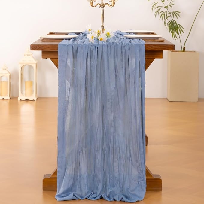 Cheesecloth Table Runner Fall Boho Wedding Birthday Party Home Decor | Dusty Blue 6pcs Rustic Gauze 10FT Cheese Cloth Sheer Farmhouse Dining Runner for Baby Shower Bridal Holiday Decorations