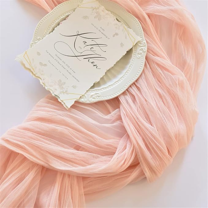 Peach Cheesecloth Table Runner Cheese Cloth Wedding Birthday Party Decor | 10Ft Summer Rustic Boho Gauze Farmhouse Bridal Baby Shower Holiday Dining Tea Party Home Table Decorations