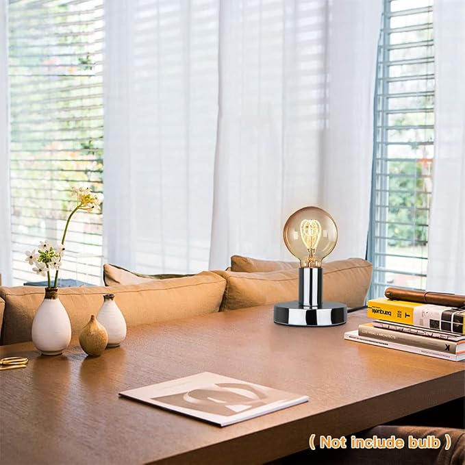 Helunsi Industrial Table Lamp Base, Silver E26 E27 Lamp Base Without Shade