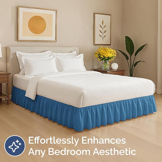 Bedskirt Twin Size Ruffle - Ruffled Bed Skirt - 12 Inch Drop - Denim Blue | Bedskirt with Platform, Ultra-Soft Premium Hotel Quality, Wrinkle Free, Fade & Shrink Resistant, for Women, Men, Kids & Teens