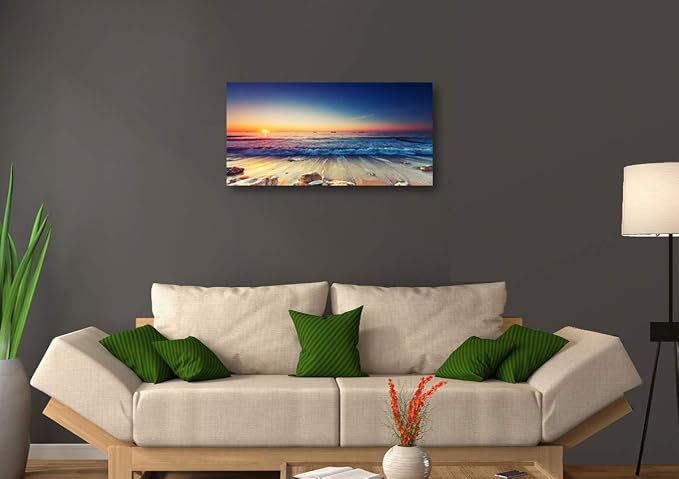 Beach Wall Art Sea Ocean Landscape Picture Print Canvas Wall Art Modern Giclee Artwork Home Decor Stretched and Framed Ready to Hang,2cm Thick Frame, Waterproof Artwork