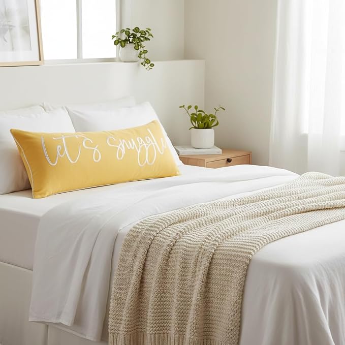 Sunkifover Let's Snuggle Decorative Lumbar Pillow Cover 14"x36" Yellow