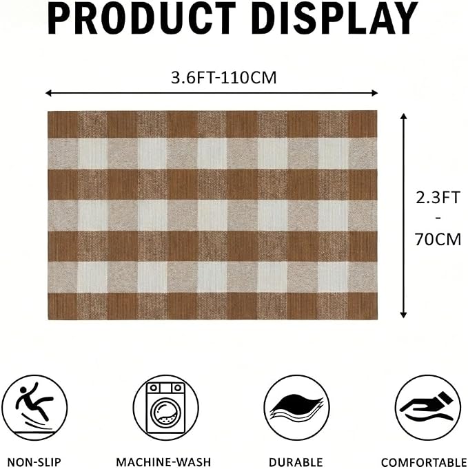 SEEKSEE Buffalo Plaid Outdoor Rug 27.5x43 Coffee and White Front Door Mat, Layering Rug for Porch, Fall Doormat, Front Porch Rug for Outdoor Entrance Entryway Patio Porch Decor