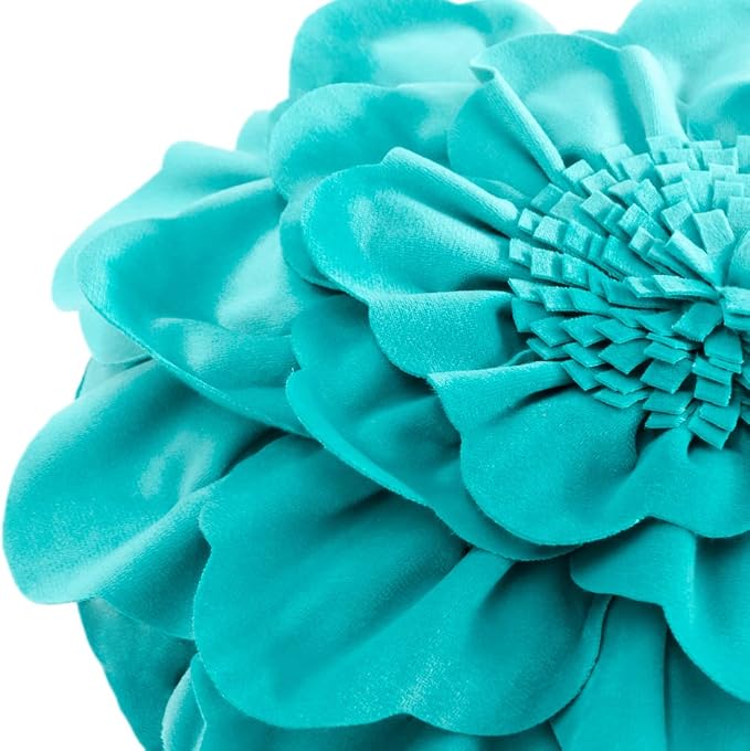 JWH Flower Throw Pillow Cover Decorative Round Pillow Case Floral Cushion for Bed Sofa Couch Car Decor 14 Inches Cyan Green Velvet