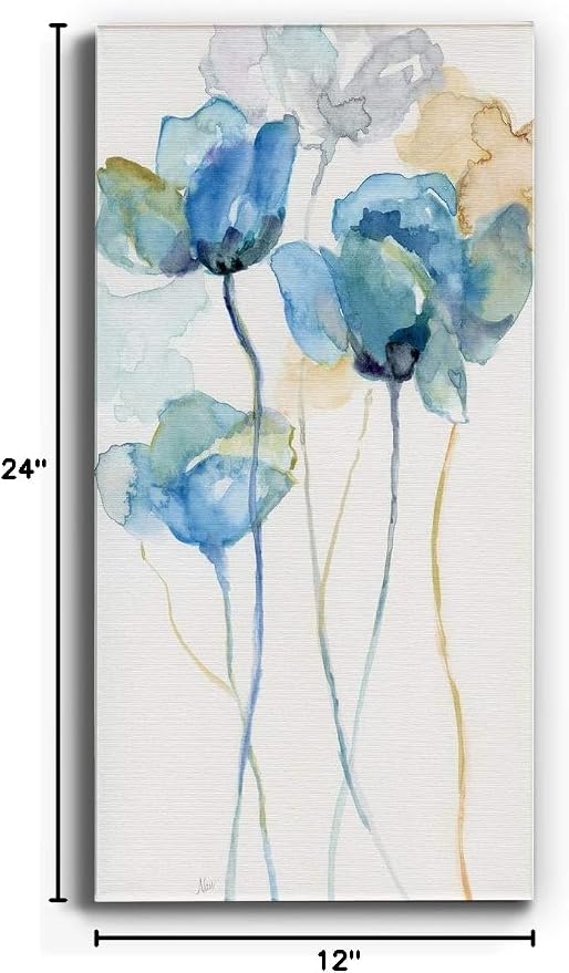 Renditions Gallery Canvas Floral Wall Art Home Paintings & Prints Colorful Stem Wildflowers Modern Glam Botanical Romantic Canvas Decorations for Bedroom Office Kitchen - 12"x24" LT43