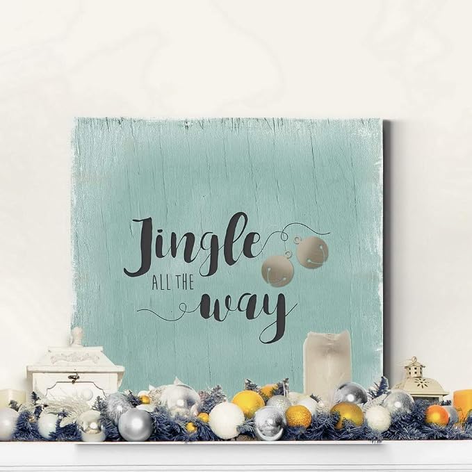 Renditions Gallery Xmas Wall Prints for Home Decor Rustic Jingle all the way Christmas Bells Canvas Wall Paintings for Bedroom Living Room & Kitchen Decorations - 16"X16" LT05