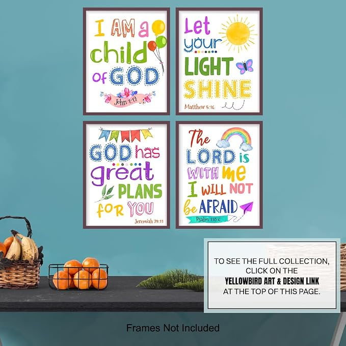 Bible Verse Wall Art - Scripture Wall Art - Christian Artwork for Kids, Boys, Girls Bedroom - Religious Gifts for Kids - Aesthetic Collage Kit - God Decor - Positive Inspirational Quotes