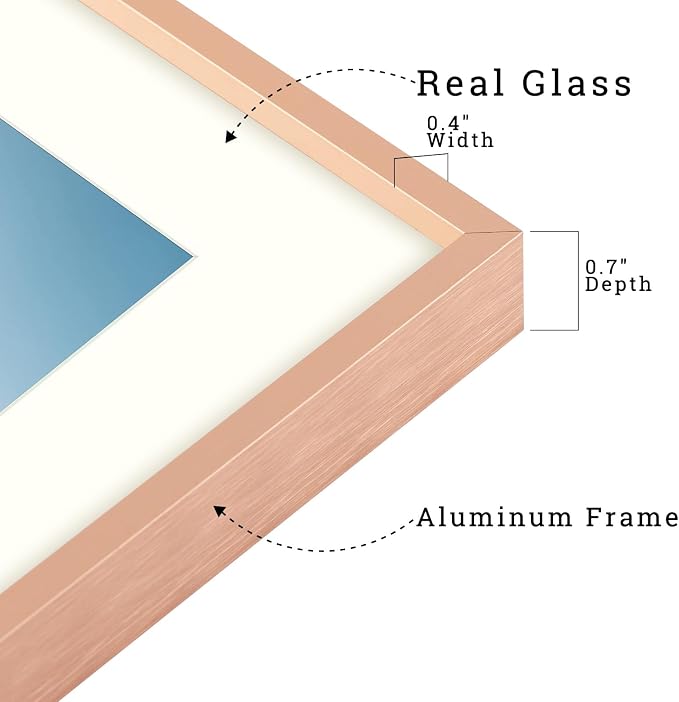 Frametory 12x16 Rose Gold Aluminum Metal Picture Frame Mat for 11x14 Glass