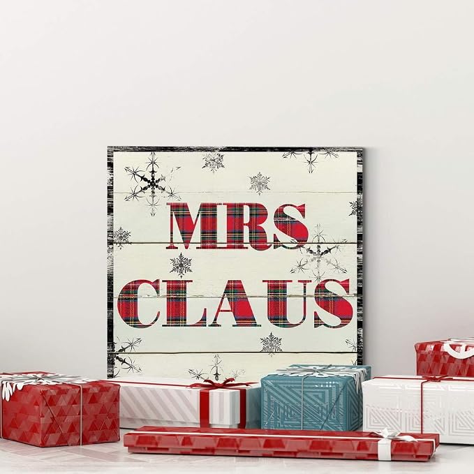 Renditions Gallery Canvas Wall Art for Christmas Decorations Mrs. Santa Claus Texture Abstract Artwork for Living Room Home Kitchen Wall Decor - 24"X24" LT05