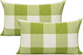 VAKADO 12x20 Inch Outdoor Green White Buffalo Plaids Decorative Lumbar Throw Pillow Cases Farmhouse Retro Checked Rectangle Cushion Covers Home Decor for Couch Sofa Set of 2