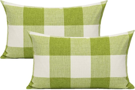 VAKADO 12x20 Inch Outdoor Green White Buffalo Plaids Decorative Lumbar Throw Pillow Cases Farmhouse Retro Checked Rectangle Cushion Covers Home Decor for Couch Sofa Set of 2
