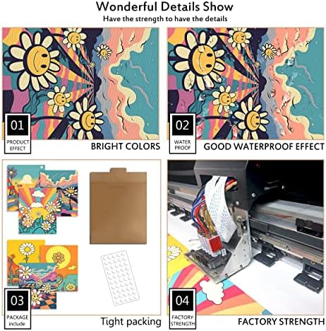 Hippie Wall Art Retro Wall Decor Prints Set of 6 Hippie Flower Canvas 60s 70s Vintage Posters Abstract Minimalist Inspirational Happy Face,Good day,Earth Day Photos Boho Positive Pictures for Living room Bedroom (D, 11"x14" UNFRAMED)