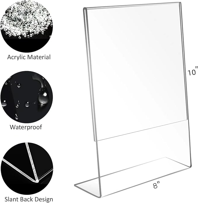 8x10 Acrylic Picture Frames, Set Of 6 Clear Acrylic Frameless Transparent Frame Gift for Desktop Display, Vertical Standing Picture or Display Sign Holder with Inserts for Home Office
