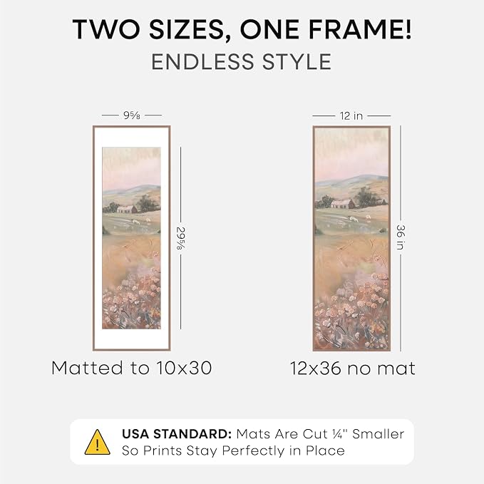 Homeforia 12x36 Mocha Picture Frame, High-End Metal, 10x30 Mat, Glass