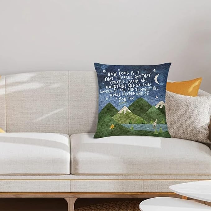 Littlefa Inspiring Gifts Cute Mountains Throw Pillow Cover Mountains Cushion Cover Decorative Pillowcase Living Room Bedroom Decor for Girls Friends Daughter Niece Women - How Cool | Christian Inspirational Throw Pillow Cover 18x18 In, Mountains Nature...