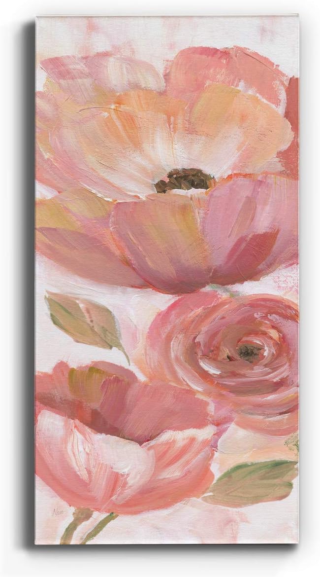 Renditions Gallery Canvas Floral Wall Art Home Paintings & Prints Pink Blooming Flowers Romantic Modern Vibrant Wall Hanging Decorations for Bedroom Office Kitchen - 12"x24" LT43
