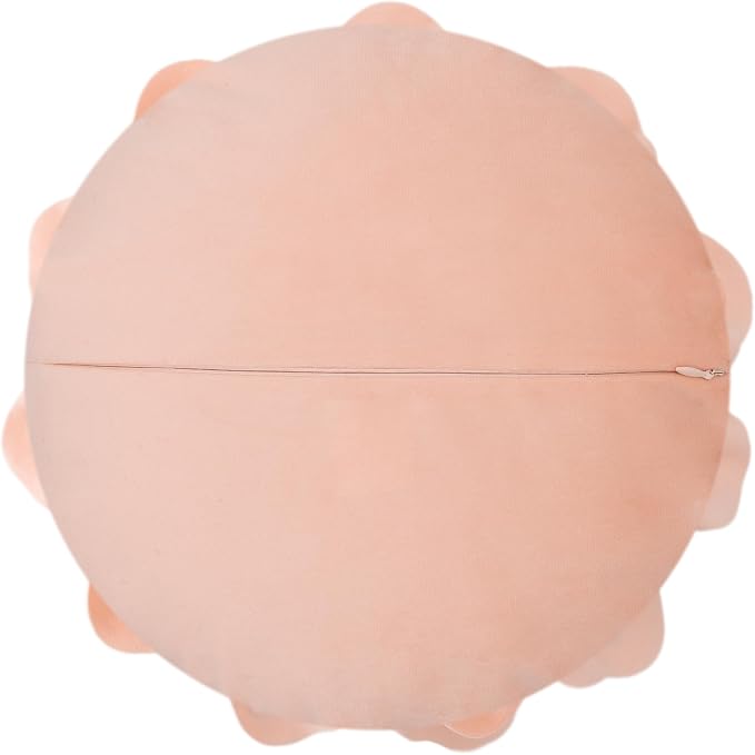 JWH 3D Flower Throw Pillow Cover Decorative Round Pillow Case Floral Cushion Velvet Pillowcase for Bed Sofa Couch Car Decor 14x14 Inches Peach Pink