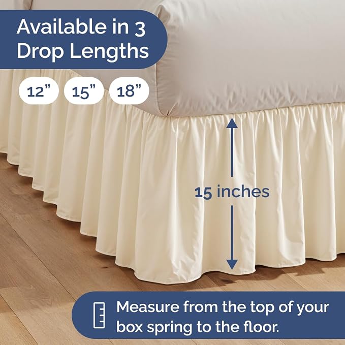 Bedskirt Queen Size Ruffle - Ruffled Bed Skirt - 12 Inch Drop - Off White | Bedskirt with Platform, Ultra-Soft Premium Hotel Quality, Wrinkle Free, Fade & Shrink Resistant, for Women, Men, Kids & Teens