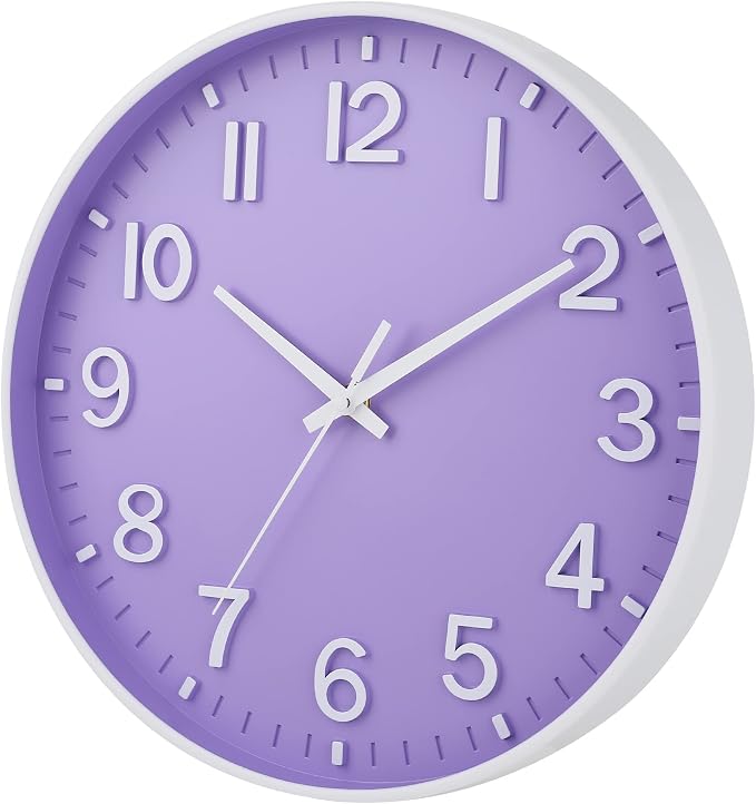 HZDHCLH 12 Inch Silent Wall Clock Battery Operated Non Ticking Purple | 12 inch Silent Non Ticking Modern Wall Clock for Living Room Bedroom Kitchen Office Classroom Decor