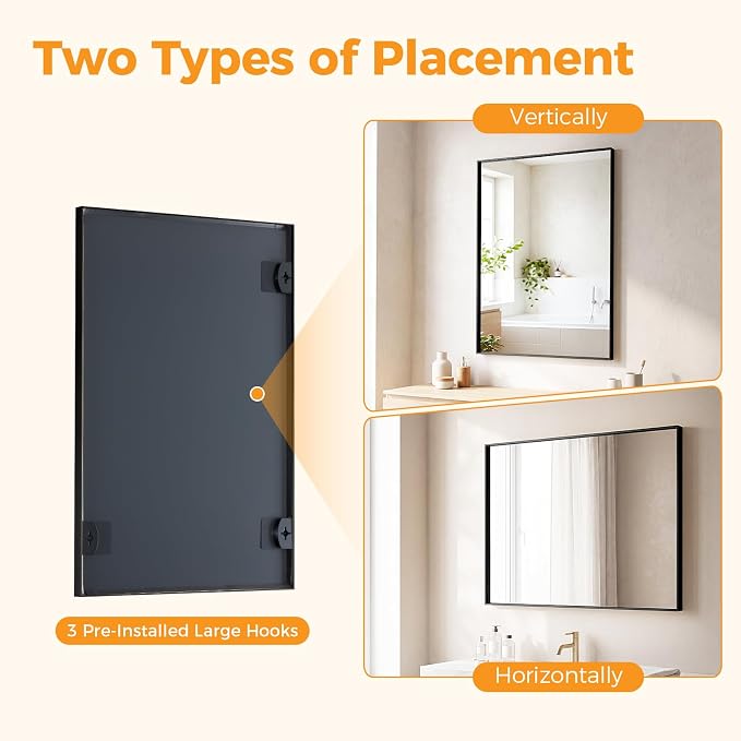 Bathroom Mirrors for Over Sink, 22" x 30" Rectangle Wall Mount Mirror with Metal Frame, Modern Vanity Mirror with Tempered Glass, for Home Decor, Anti-Rust, Black