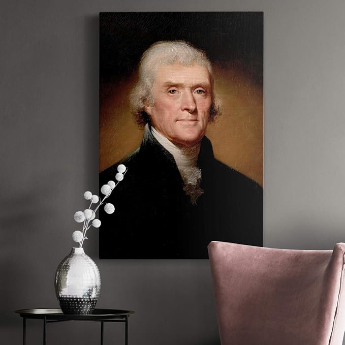 Renditions Gallery Thomas Jefferson Presidental Portrait Wall Art, Premium Gallery Wrapped Canvas Decor, Ready to Hang, 27 in H x 16 in W, Made in America Print Artwork