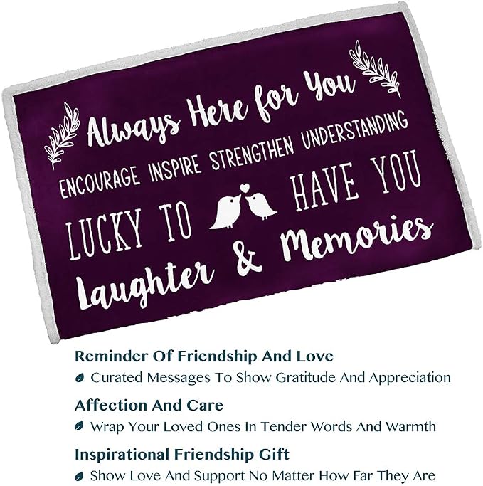 PAVILIA Best Friend Blanket - Friendship Gifts for Women, Soul Sister & Long Distance Bestie Gift, Soft Cozy Sherpa Throw with Sentimental Quotes, BFF Birthday Gift Idea, Purple