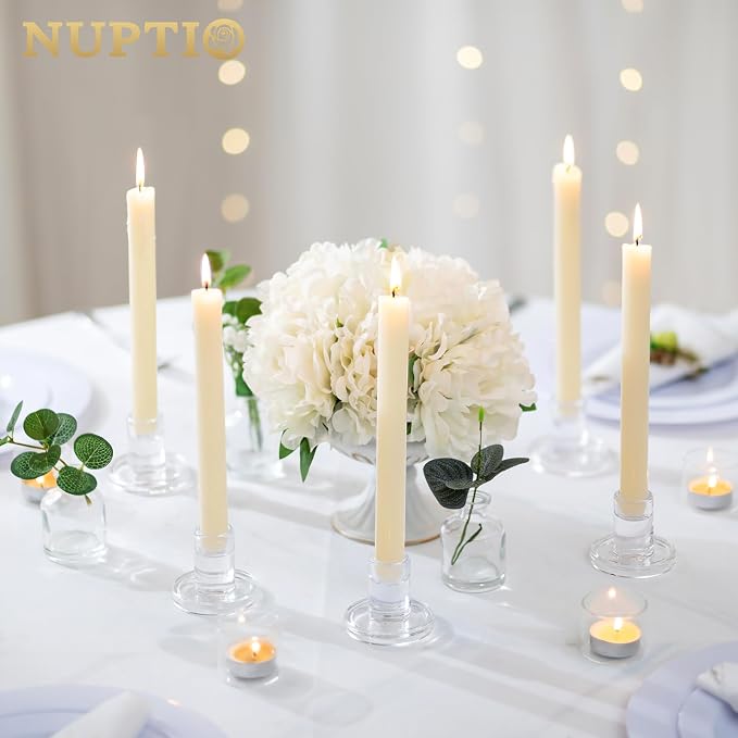 NUPTIO Candle Stick Candle Holder: Set of 20 Short Taper Candlestick Holders Bulk Small Modern Glass Tapered Candleholders for Wedding Christmas Holiday Centerpiece
