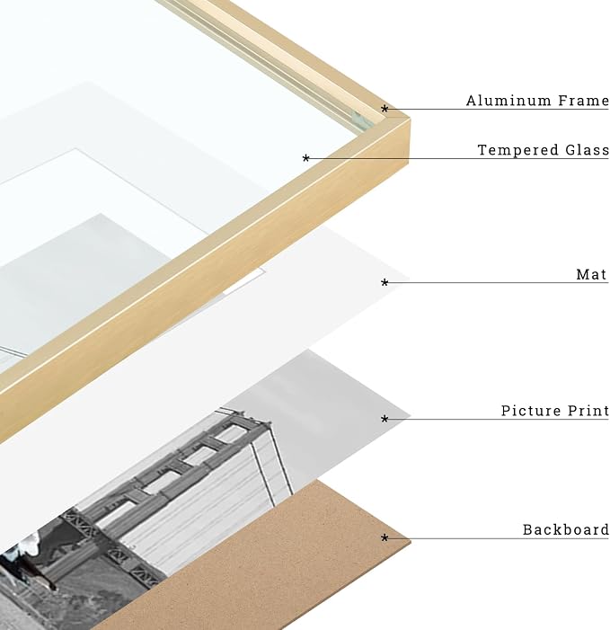 Frametory 16x20 Gold Aluminum Metal Picture Frame Mat for 11x14 Glass