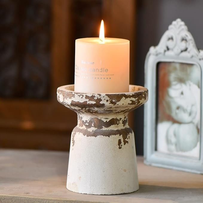 SOFE Rustic Wood Candle Holders Pillar, Handmade Distressed