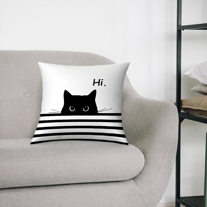 Fokongna Hi Cute Black Cat PatternPillow Covers for Couch Home Bedroom Living Room 18 x 18 Inch Pillow Covers