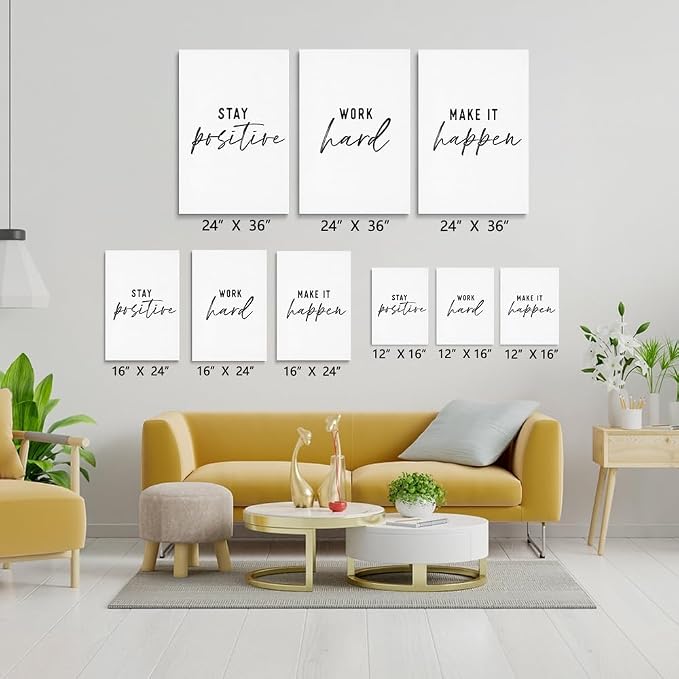 GUBIYU 3 Pcs Office Wall Decor Stay Positive, Hard Work Wall Art, Motivational Quote for Work, 24"x36"