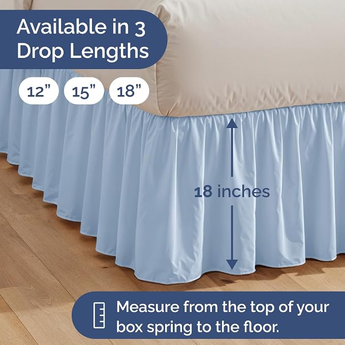 Bedskirt King Size Ruffle - Ruffled Bed Skirt - 12 Inch Drop - Sky Blue | Bedskirt with Platform, Ultra-Soft Premium Hotel Quality, Wrinkle Free, Fade & Shrink Resistant, for Women, Men, Kids & Teens