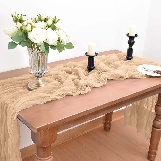 Champagne Cheesecloth Table Runner Cheese Cloth Wedding Birthday Home Decor | 10Ft Summer Rustic Boho Gauze Farmhouse Bridal Baby Shower Holiday Dining Tea Party Home Table Decorations