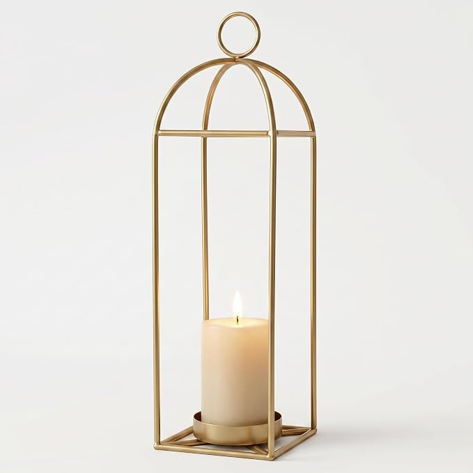 22.2" Outdoor Decorative Lanterns, Metal Candle Lanterns, Farmhouse Lantern Decor, Antique Gold Iron Lantern Candle Holders for Fireplace Mantel, Table Centerpiece,Home Decor