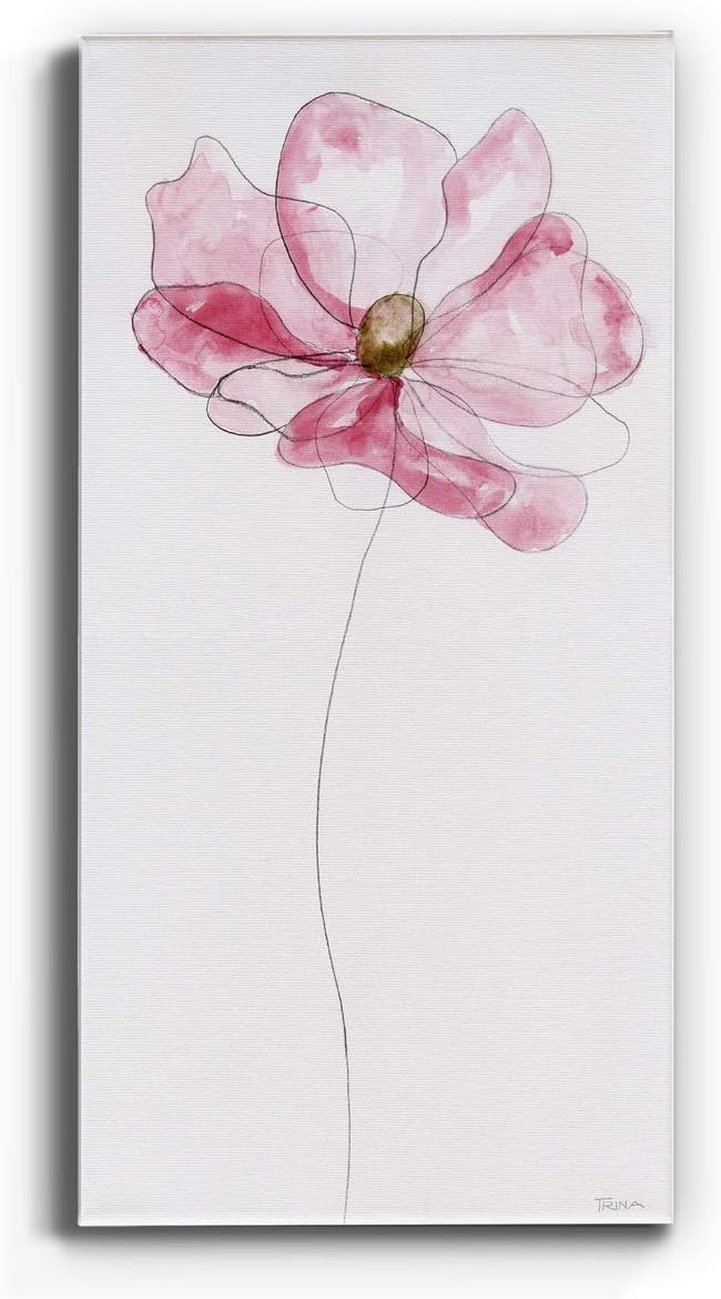 Renditions Gallery Canvas Floral Wall Art Modern Decorations Paintings Pink Flower Sketch Romantic Canvas Romantic Botanical Wall Hanging for Bedroom Office Kitchen - 12"x24" LT43