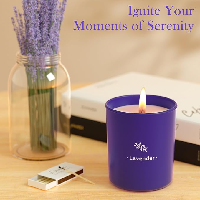 Lavender Scented Candle, 8 oz Soy Wax Jar Candle for Women, 45 Hour Burn | Long Lasting Candle for Home Scented, Purple Glass Jar Gift for Girl, Chrismas Mother's Day Valentine's Day Birthday, 1 Pack