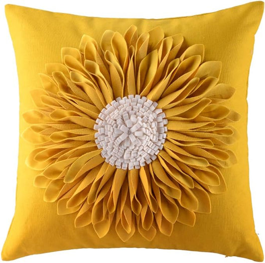 OiseauVoler 3D Sunflower Handmade Throw Pillow Covers Yellow 18x18 Inch | Decorative Pillowcases, For Home Couch Bed Living Room Decor