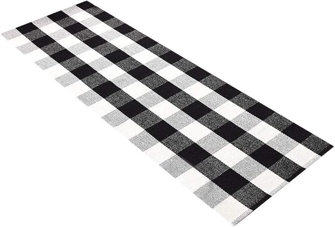 LEVINIS Kitchen Runner Rugs - Black and White Retro Lattice Sofa Cushion & Area Rug - Washable Hand-Woven Buffalo Checkered Floor Rugs for Laundry/Kitchen/Bathroom/Bedroom, 23.6'' x 70.8''