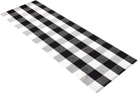 LEVINIS Kitchen Runner Rugs - Black and White Retro Lattice Sofa Cushion & Area Rug - Washable Hand-Woven Buffalo Checkered Floor Rugs for Laundry/Kitchen/Bathroom/Bedroom, 23.6'' x 70.8''