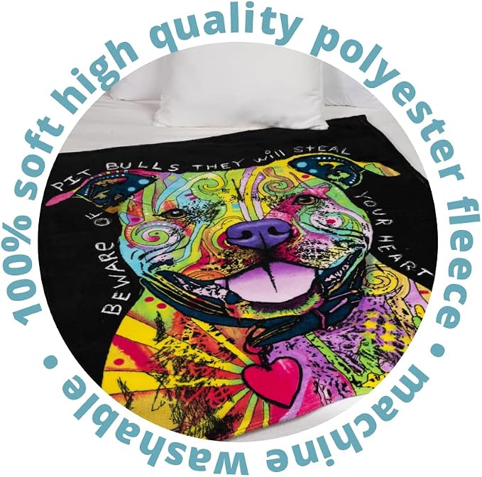 Dawhud Direct 50 x 60 Inch Pitbull Fleece Blanket Throw with Dean Russo Dog Art - Soft and Colorful Pitbull Blankets for Adults, Kids, Bed Couch Sofa Travel - Thoughtful Gift for Dog Lovers