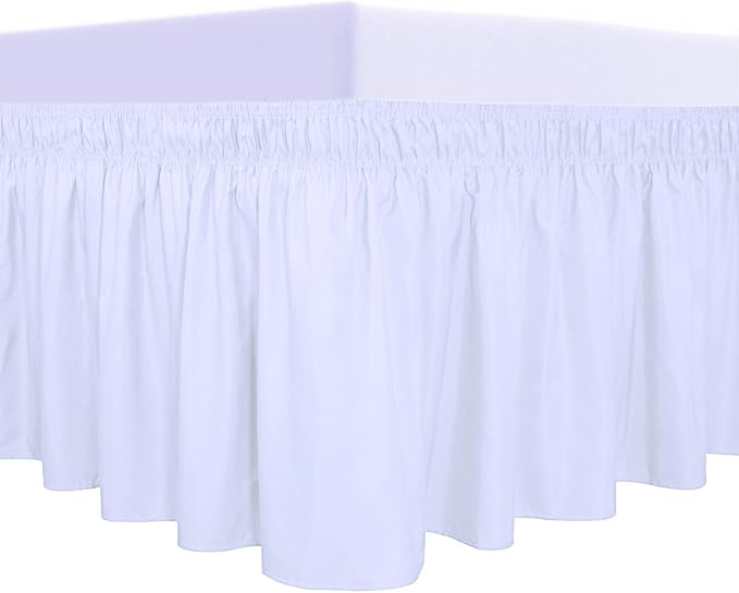 PureFit Wrap Around Ruffled Bed Skirt, White, Queen/King - 18" Drop | Wrinkle Free Bedskirt Dust Ruffles, Easy to Put On Frame Cover with Adjustable Elastic Belt