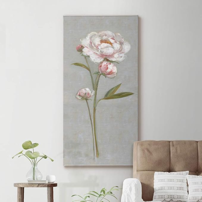 Renditions Gallery Canvas Nature Wall Art Modern Paintings Decorations Magical Pink Peony Romantic Canvas Artwork Wall Hanging Glam Prints for Bedroom Office Kitchen - 12"x24" LT43