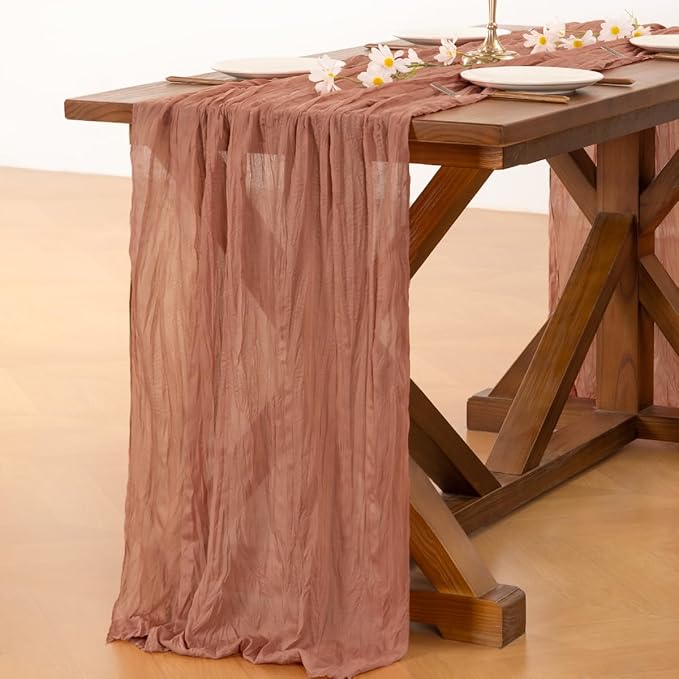 Cheesecloth Table Runner Fall Boho Wedding Birthday Party Home Decor | Dusty Rose 3pcs Rustic Gauze 10FT Cheese Cloth Sheer Farmhouse Dining Runner for Baby Shower Bridal Holiday Decorations
