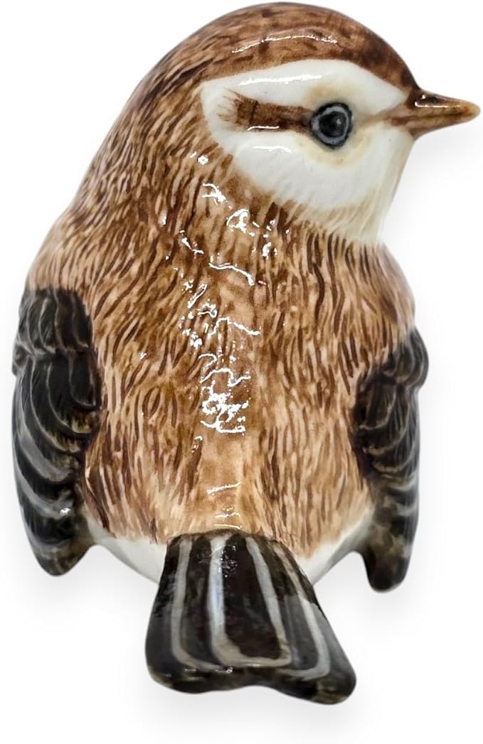 WitnyStore Tiny 2¾" Brown Sitting Look Right Eurasian Sparrow Bird Figurine - Miniature Hand Made Ceramic Birds Aves Colorful Porcelain Feathered Animals Cute Decorative Collectible Figure Décor Gifts