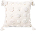 PLWORLD Boho White Pillow Cover 20x20, Tufted Chenille Cushion Case with Pom Poms & Tassels, 1PC Cover Only, No Insert